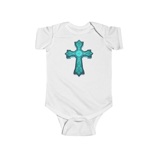 Heavenly Glow – Infant Short Sleeve Onesie with Radiant Cross