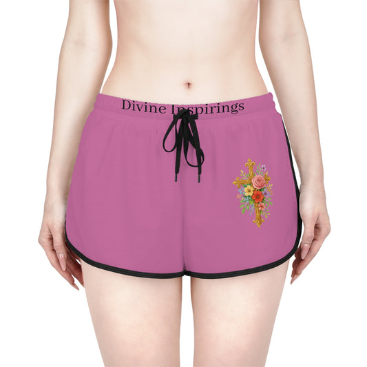 Blooming Faith Women's Shorts in Pink with Floral Cross Design