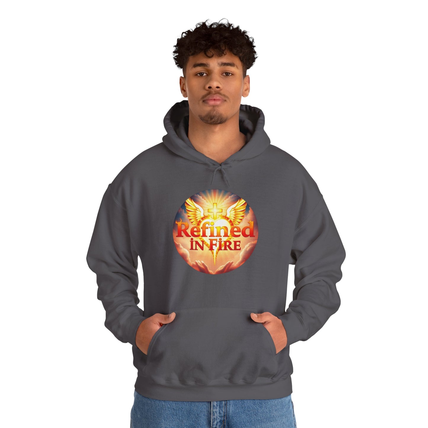 “Refined in Fire” Christian Hoodie – Bold Flame Design Faith Pullover