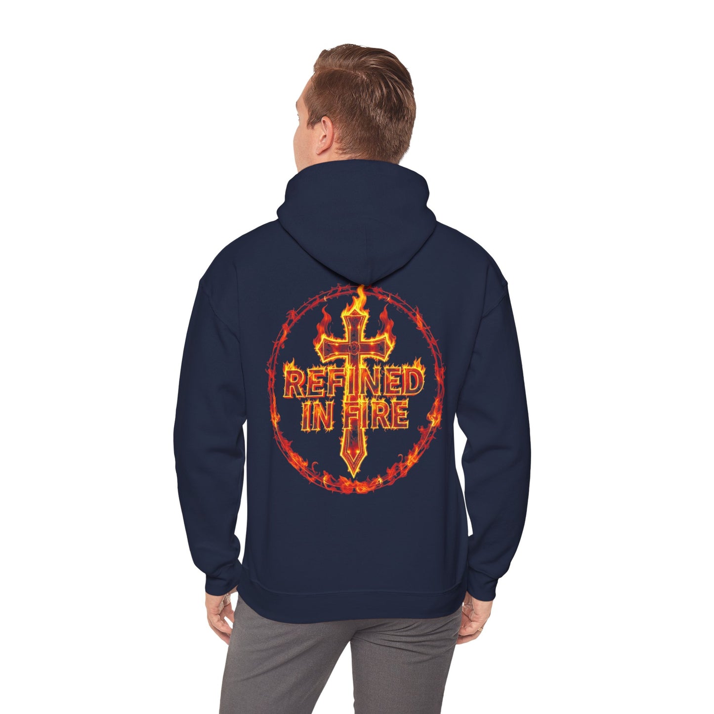 Men’s “Refined in Fire” Christian Hoodie – Flame Design Faith Pullover