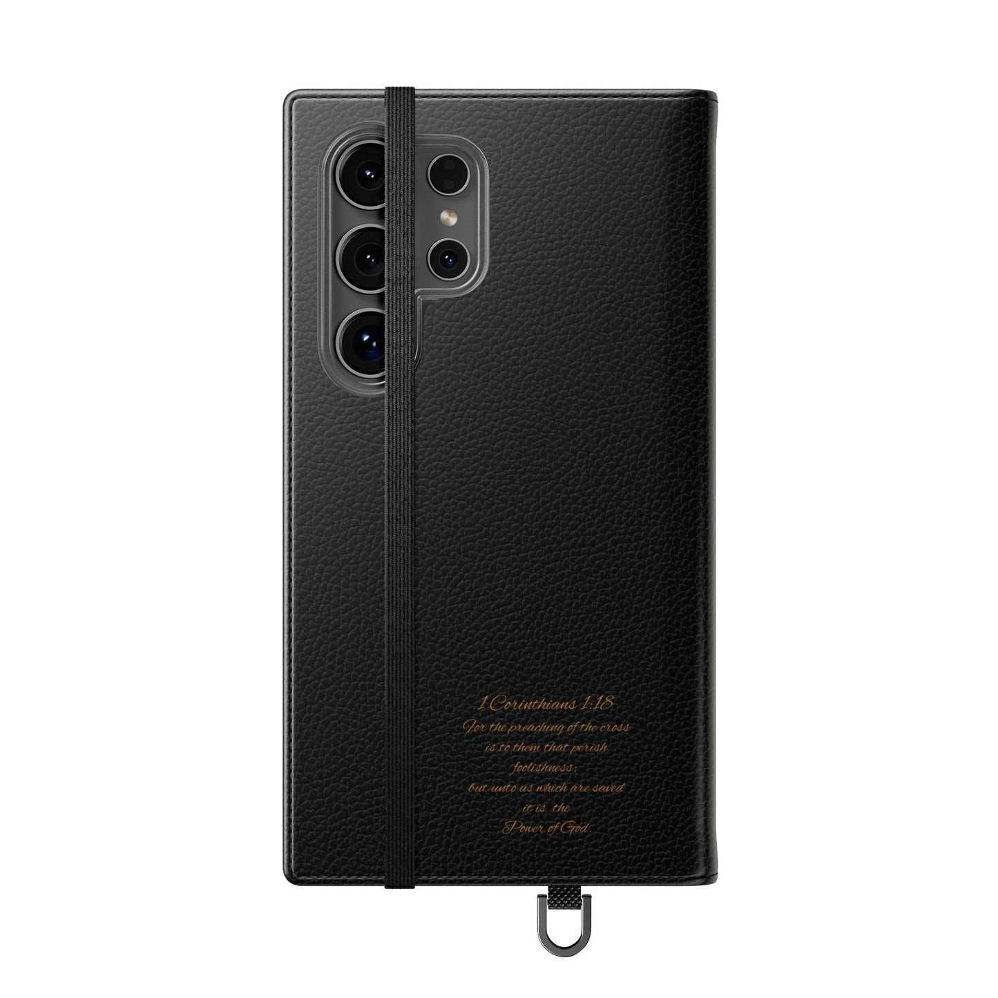 Black with Gold Cross & 1 Corinthians 1:18 - Samsung Flip/Wallet Phone Case