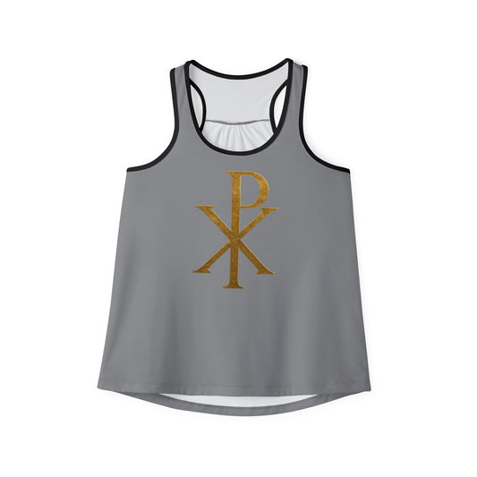 Chi Rho Women’s Christian Tank Top in Grey – Symbol of Victory in Christ
