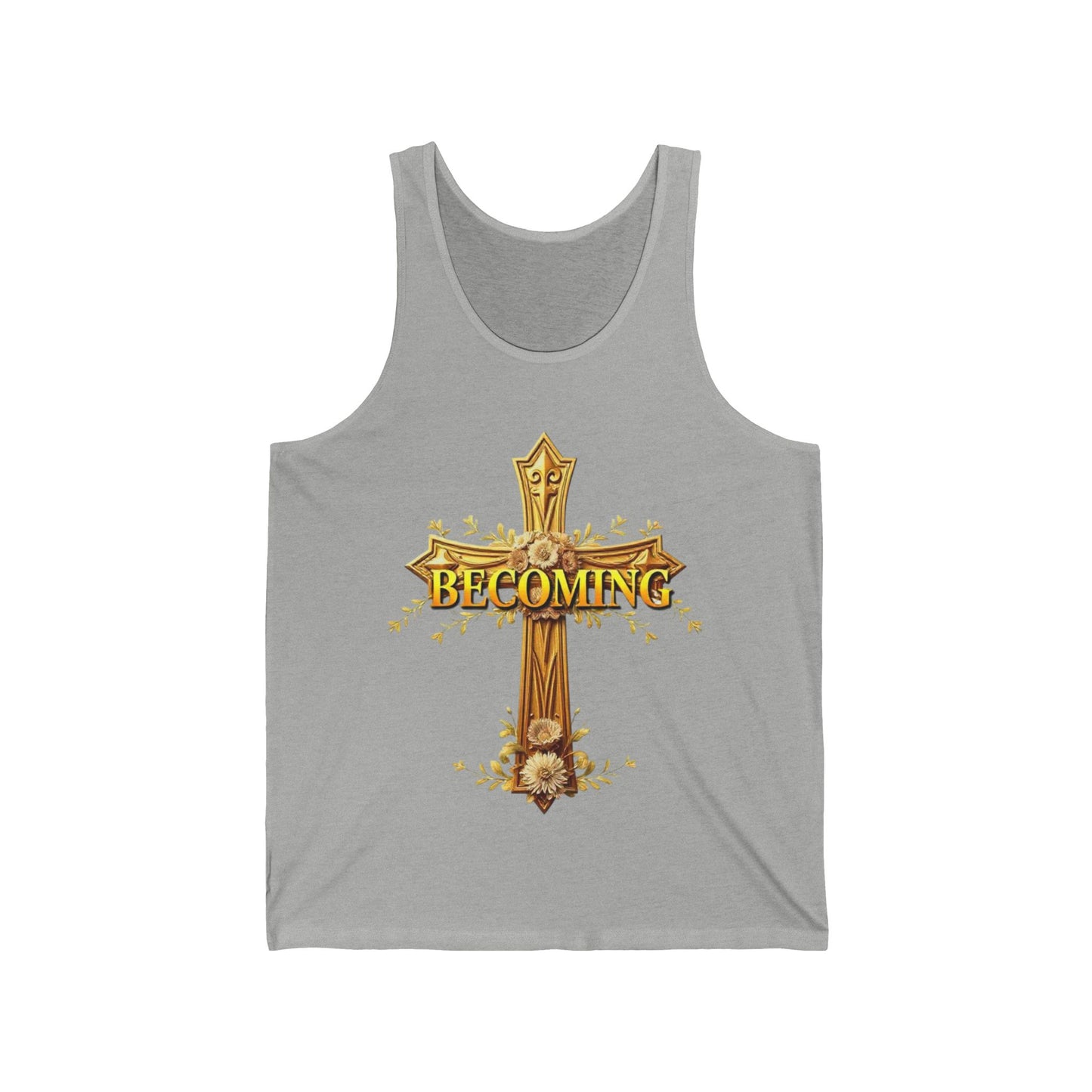 Becoming Women’s Tank Top – Gold Cross Edition (1 Corinthians 15:49
