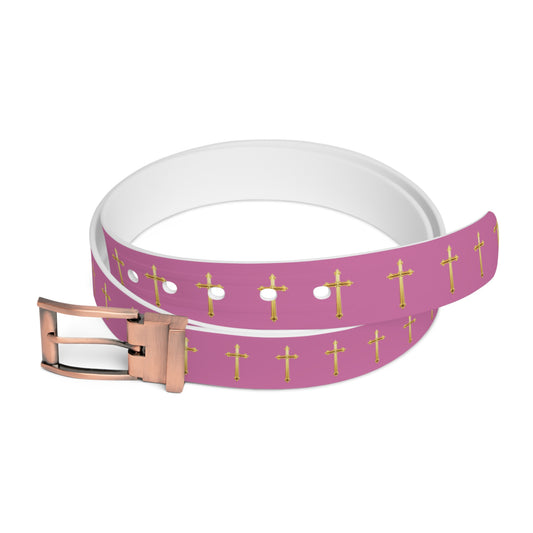 Crown of Light Belt in Pink – Gold Cross Pattern