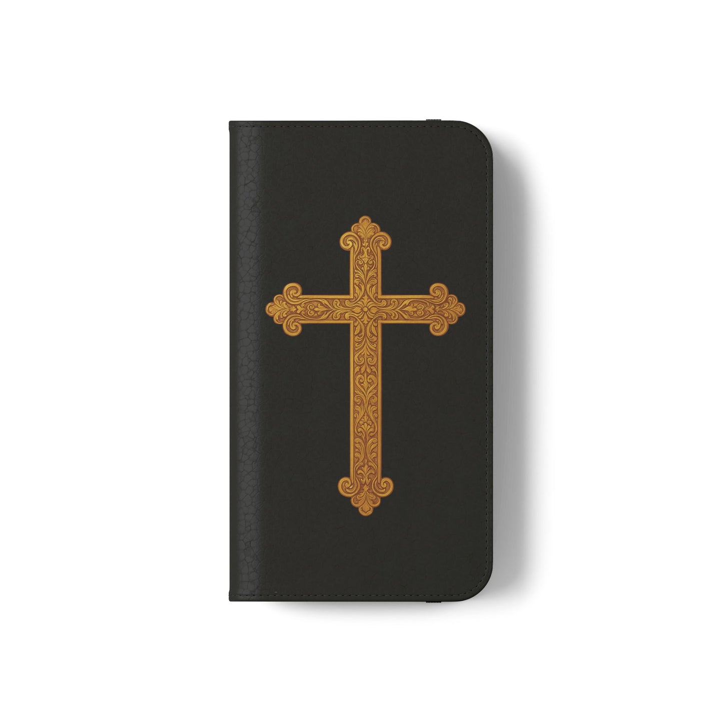 Black with Gold Cross & 1 Corinthians 1:18 - iPhone Flip/Wallet Phone Case