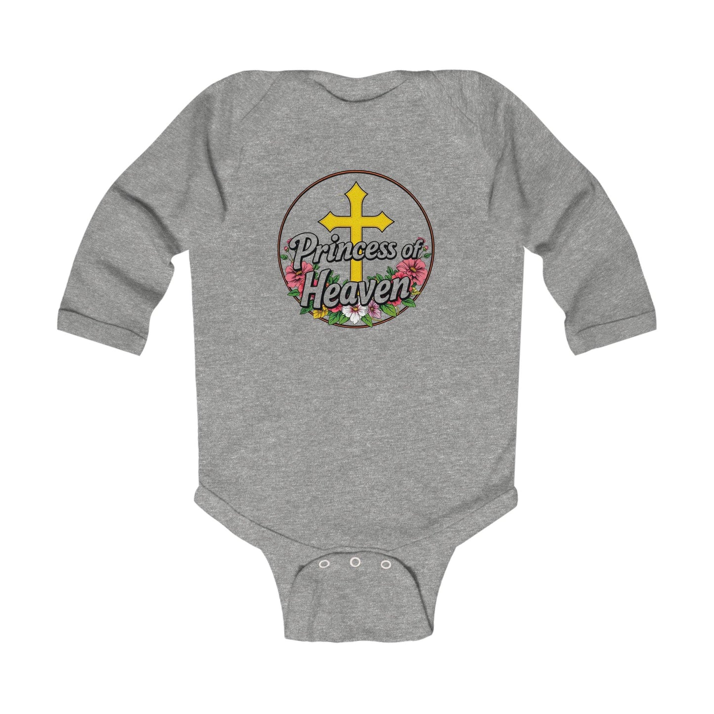 Infant Girls’ “Princess of Heaven” Long Sleeve Christian Onesie – Soft Faith-Inspired Baby Bodysuit