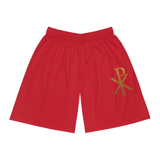 Men’s Chi Rho Basketball Shorts in Red – Faith-Inspired Performance & Comfort