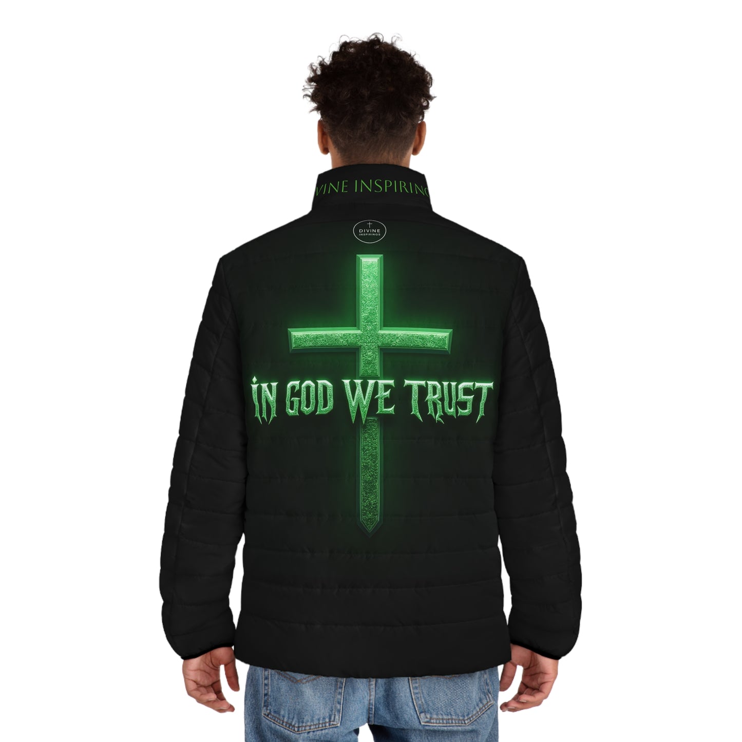 In God We Trust Men's Black Puffer Jacket – Bold Faith, Bold Style