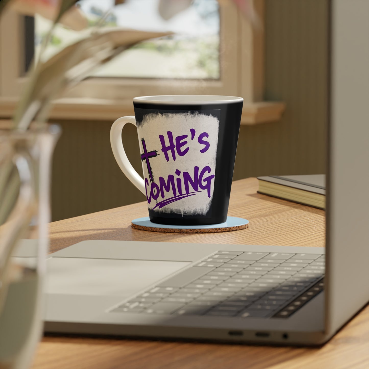 He's Coming Latte Mug – Cross Design & Bold End Times Message