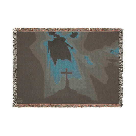 Faithful Devotion Woven Blanket – Cross on a Hill with Kneeling Figure