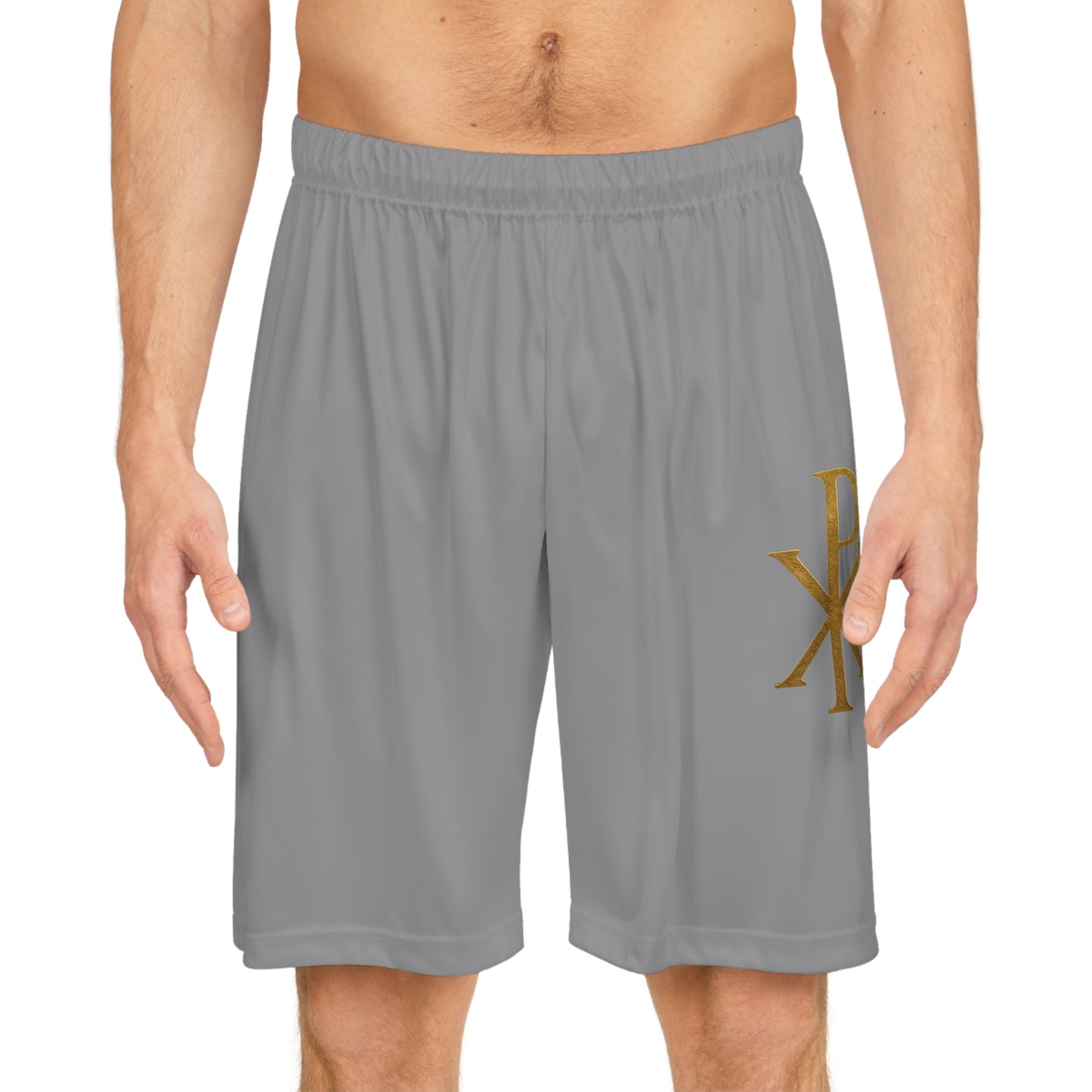 Men’s Chi Rho Basketball Shorts in Grey – Faith-Inspired Performance & Comfort