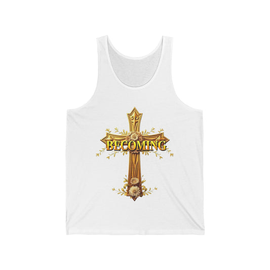 Becoming Women’s Tank Top – Gold Cross Edition (1 Corinthians 15:49