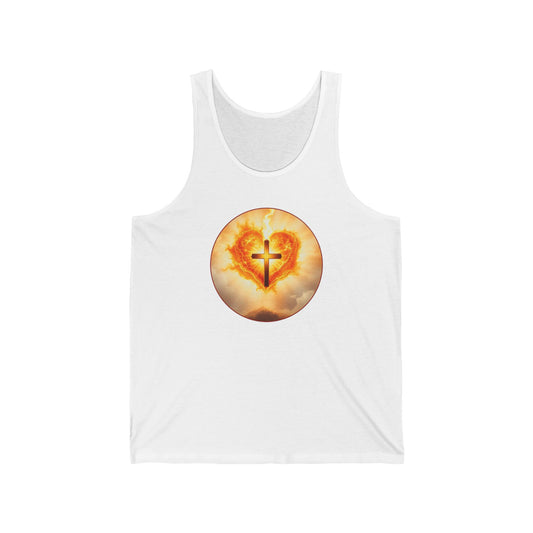 Women’s Sacred Heart Tank Top – Flaming Heart & Cross – Christian Devotional Wear