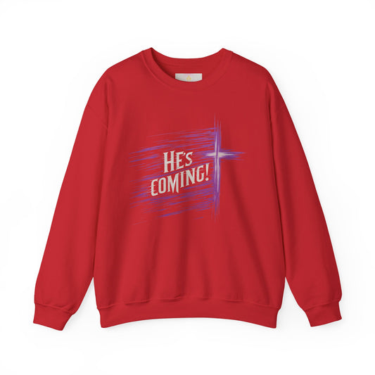 Faithful Watch – Men’s Christian Crewneck Sweater Featuring “He’s Coming”