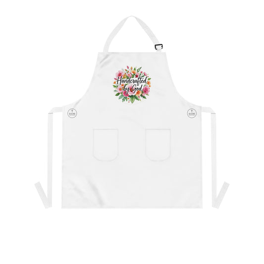 Handcrafted by God Floral Apron — Inspirational Kitchen Apron for Christian Crafters & Bakers