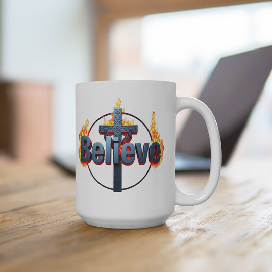 Bold 'Believe' Christian Coffee Mug – 11oz & 15oz Ceramic Faith Mug