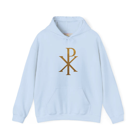 Anointed Warmth – Women’s Gold Chi Rho Christian Hoodie