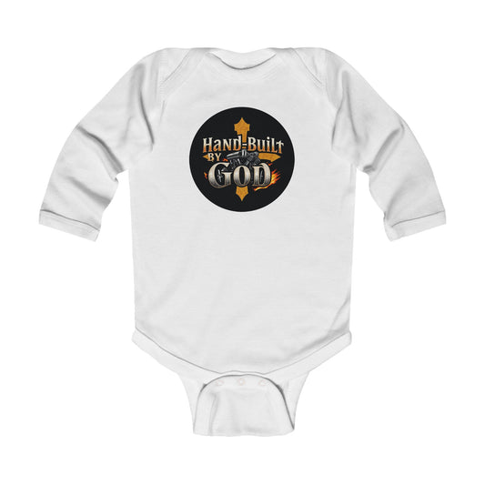 Infant Boys Long Sleeve “Hand Built By God” Onesie – Faith-Based Baby Bodysuit
