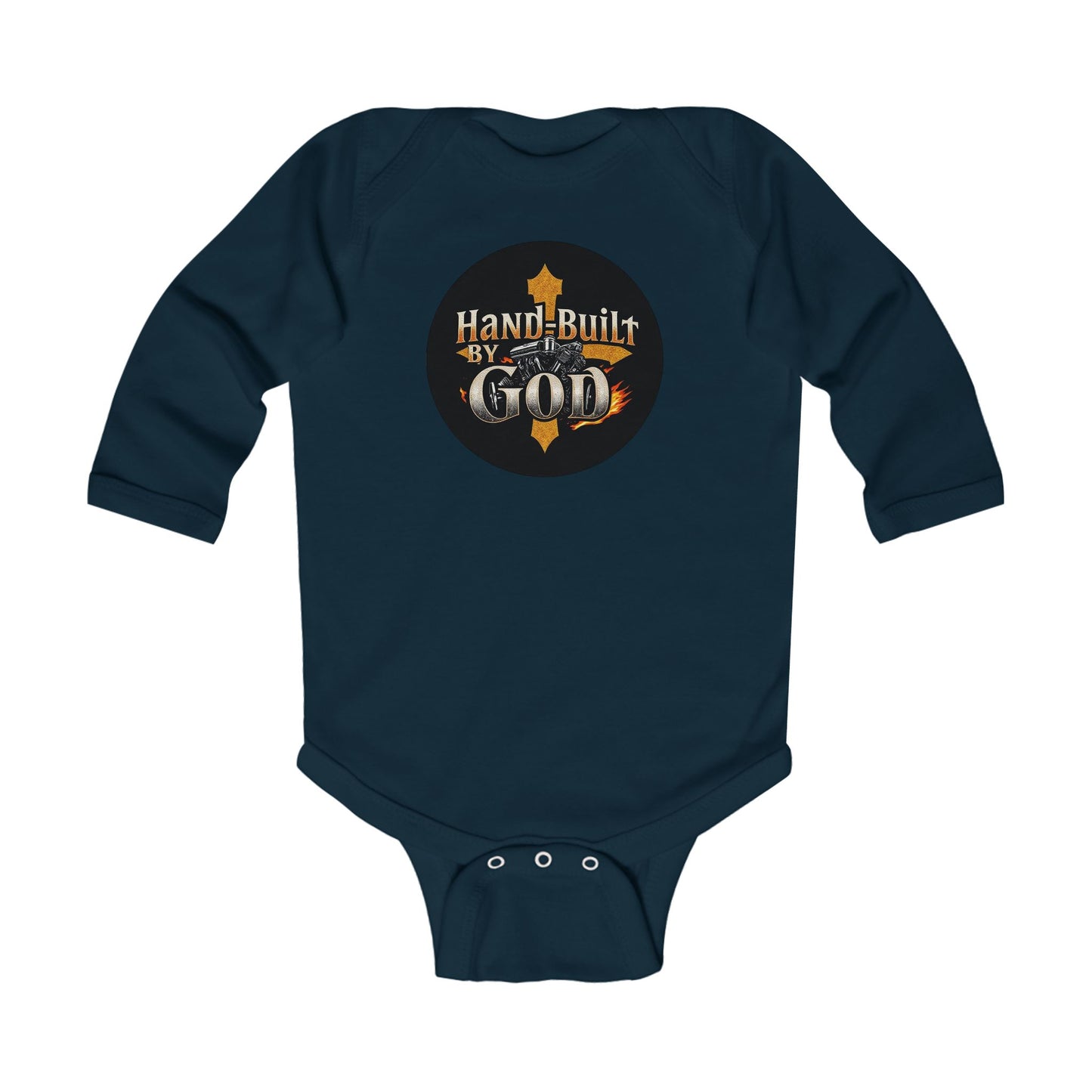 Infant Boys Long Sleeve “Hand Built By God” Onesie – Faith-Based Baby Bodysuit