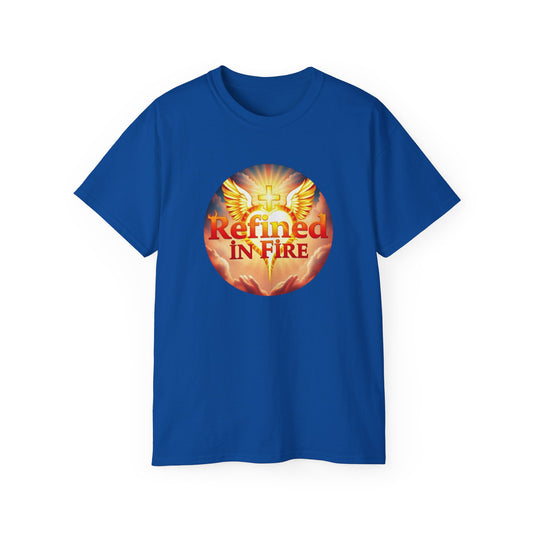 Men’s “Refined in Fire” Christian T-Shirt – Bold Flame Design Faith Tee