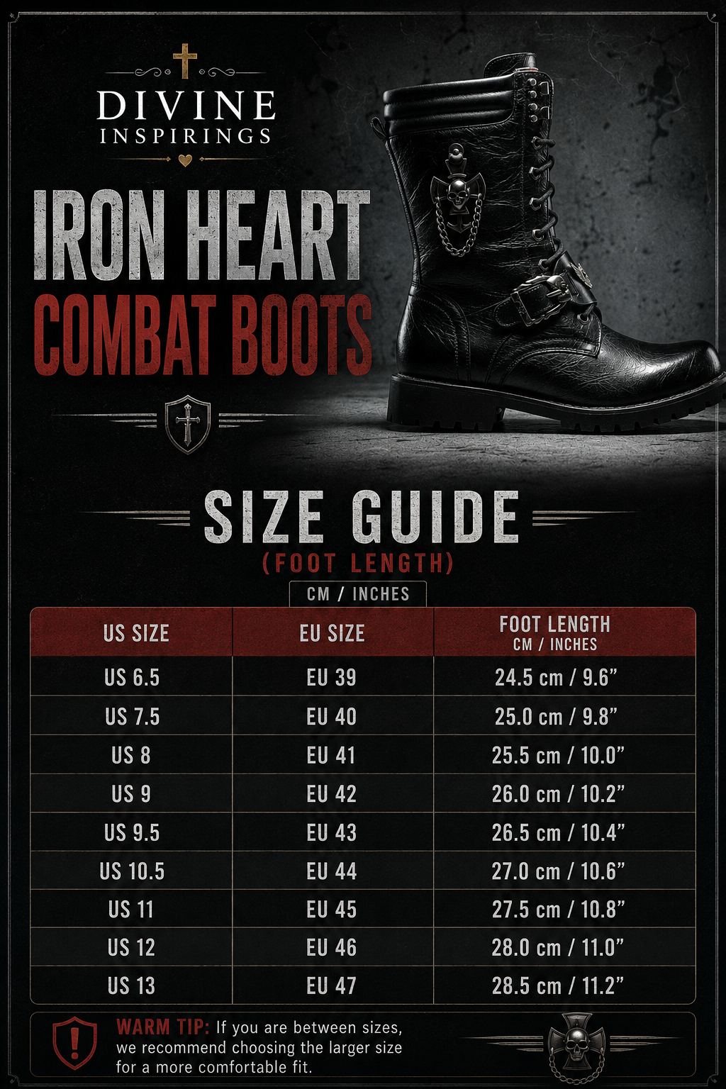 Iron Heart Sizing Chart