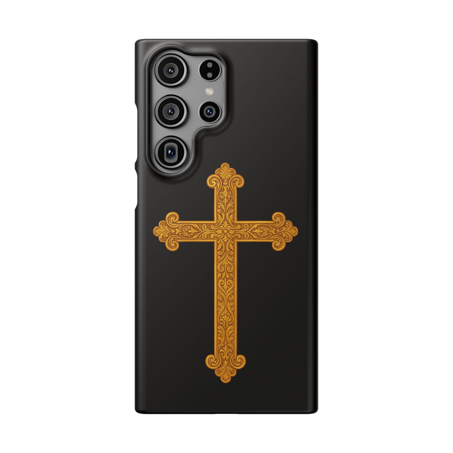 Black Samsung Snap Case – Gold Cross Design