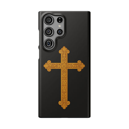 Black Samsung Snap Case – Gold Cross Design