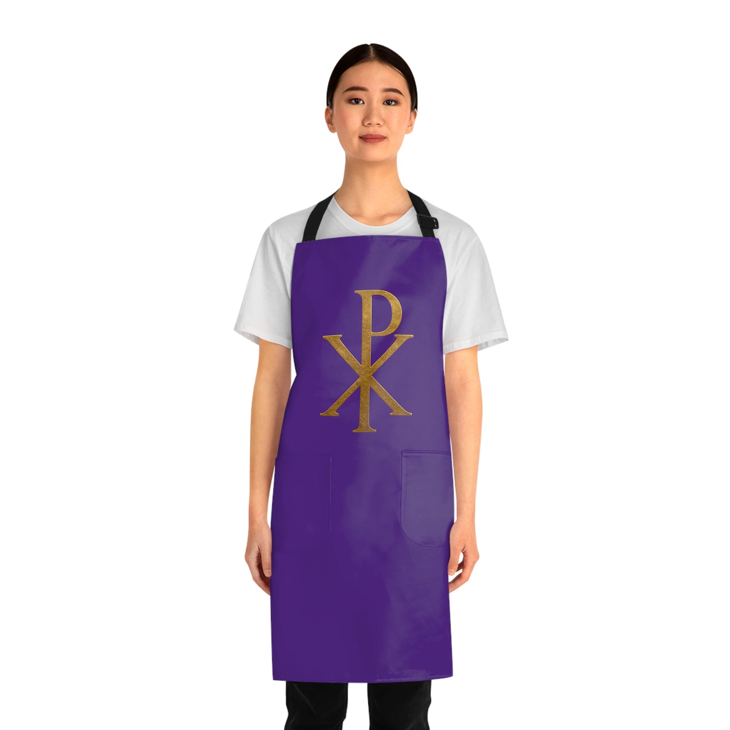 Gold Chi Rho Christian Kitchen Apron in Purple – Faith & Light in Every Meal