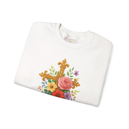 Floral Cross Women’s Sweatshirt – Grace in Full Bloom