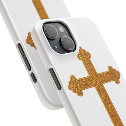 White iPhone Snap Case – Gold Cross Design