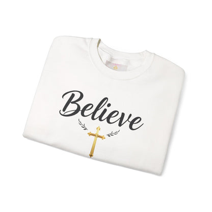 Believe Women’s Christian Sweatshirt – Golden Cross