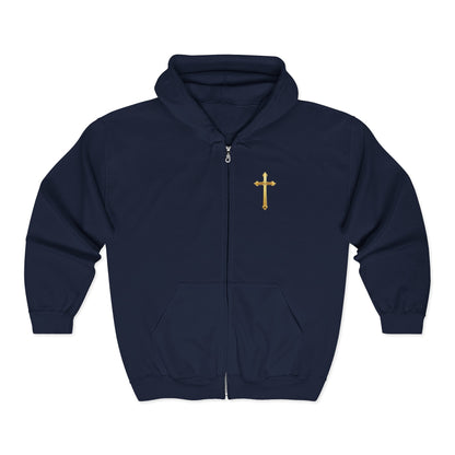 Golden Grace Women's Zip-Up Hoodie with Gold Cross Design
