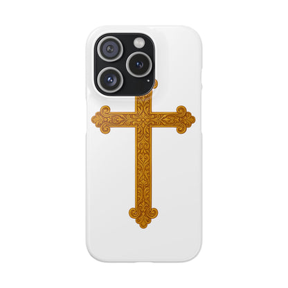 White iPhone Snap Case – Gold Cross Design