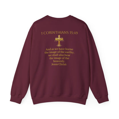 Becoming Women’s Faith Sweatshirt – Light Lettering (1 Corinthians 15:49)