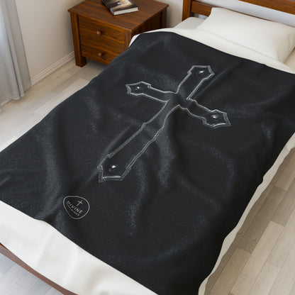 Bold Faith Plush Blanket – Black Cross on Black