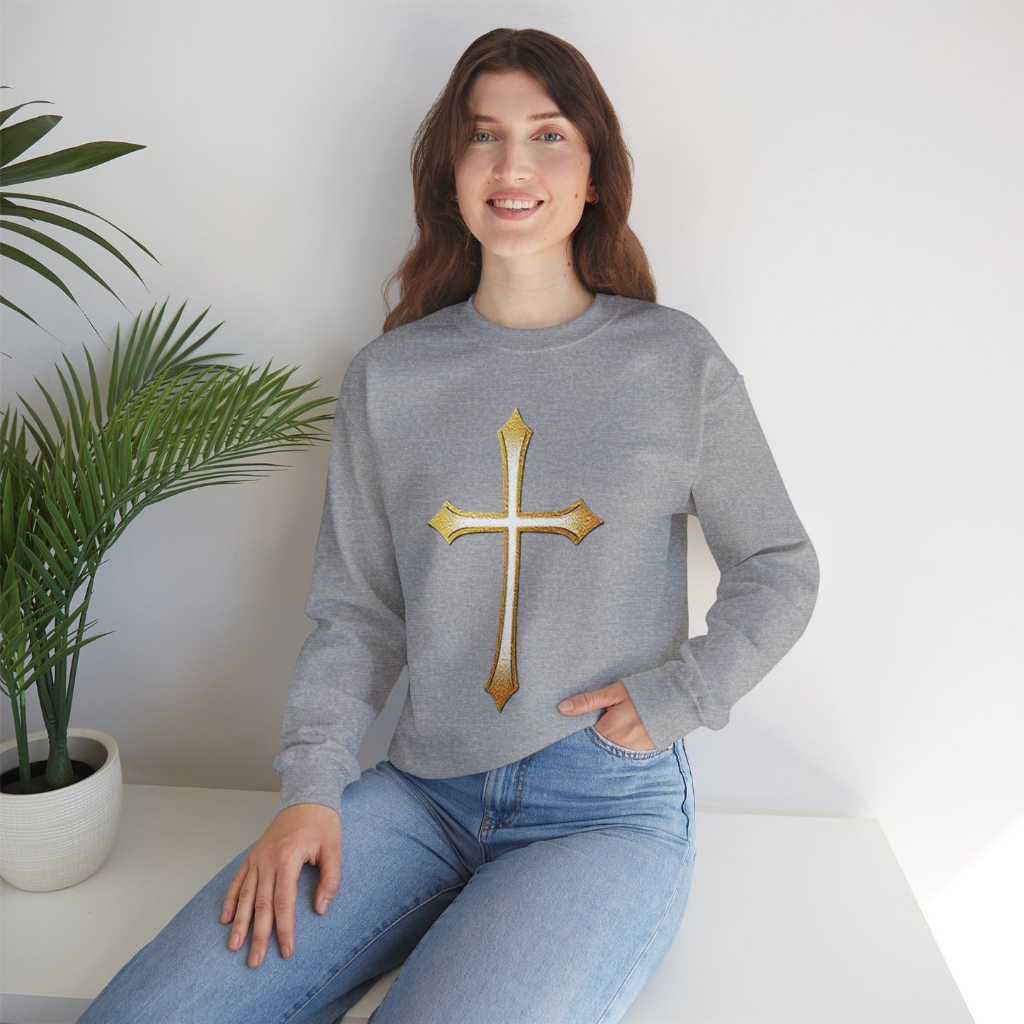 Women’s Gold Cross Sweatshirt – Christian Faith Apparel