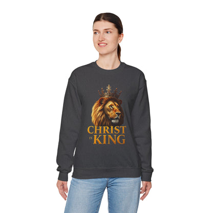 Christ is King – Women’s Christian Sweatshirt with Crowned Lion & Cross