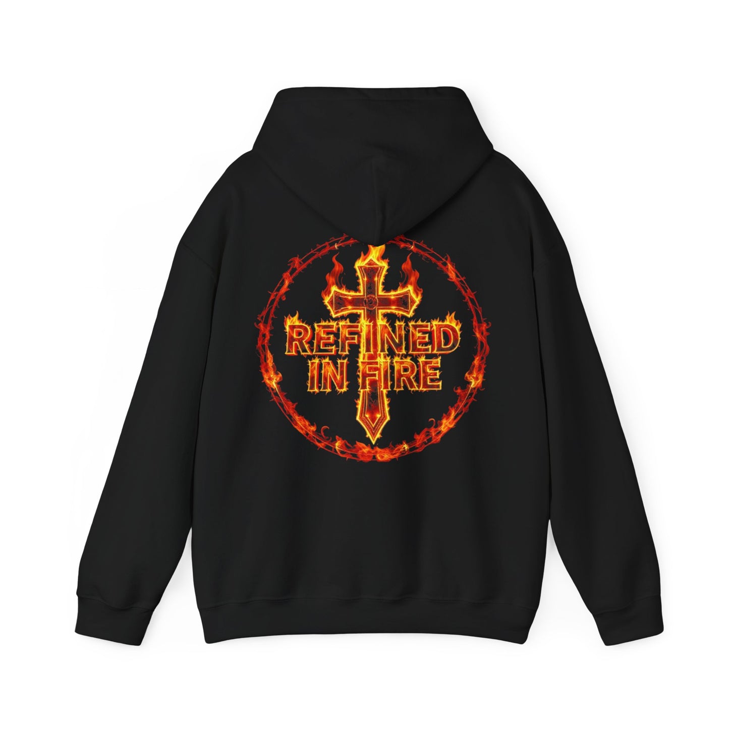 Men’s “Refined in Fire” Christian Hoodie – Flame Design Faith Pullover