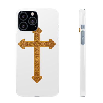 White iPhone Snap Case – Gold Cross Design