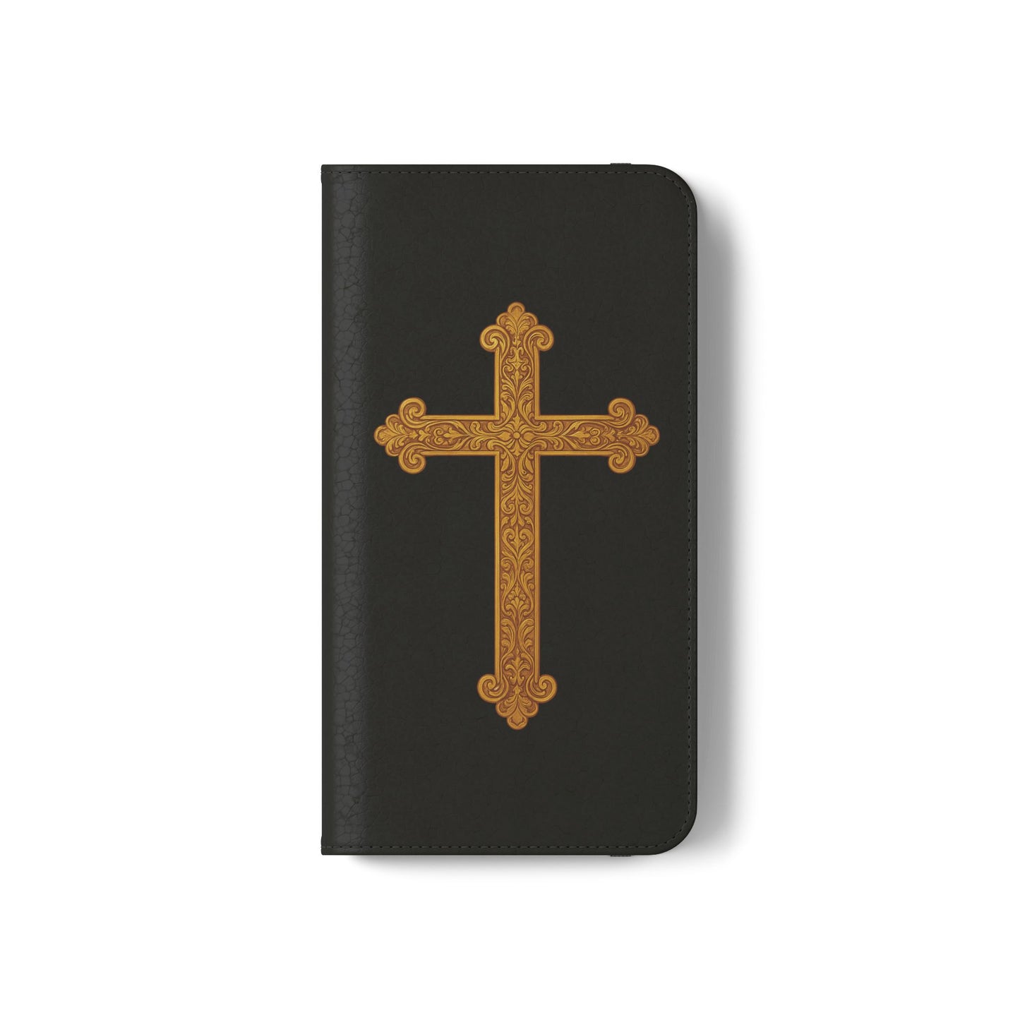 Black with Gold Cross & 1 Corinthians 1:18 - iPhone Flip/Wallet Phone Case