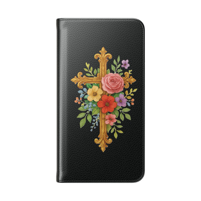 Floral Cross Wallet (black) Case for Samsung– Faith in Bloom