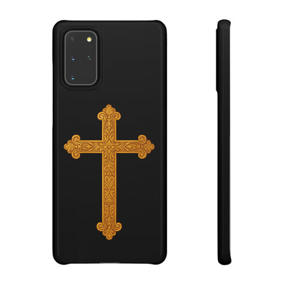 Black Samsung Snap Case – Gold Cross Design