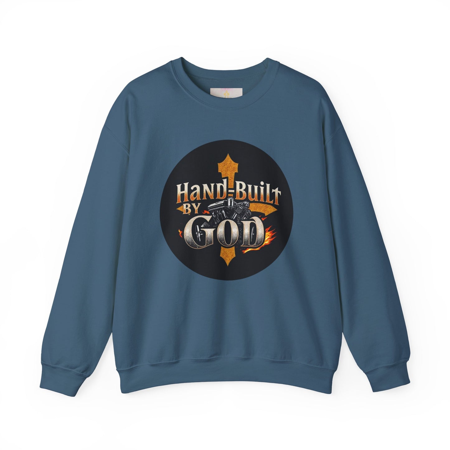 Hand Built by God Men’s Christian Sweatshirt – Cross & Engine Design