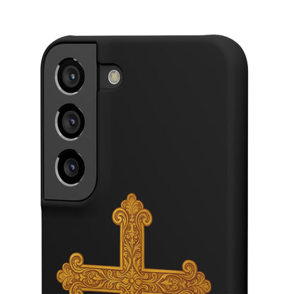 Black Samsung Snap Case – Gold Cross Design