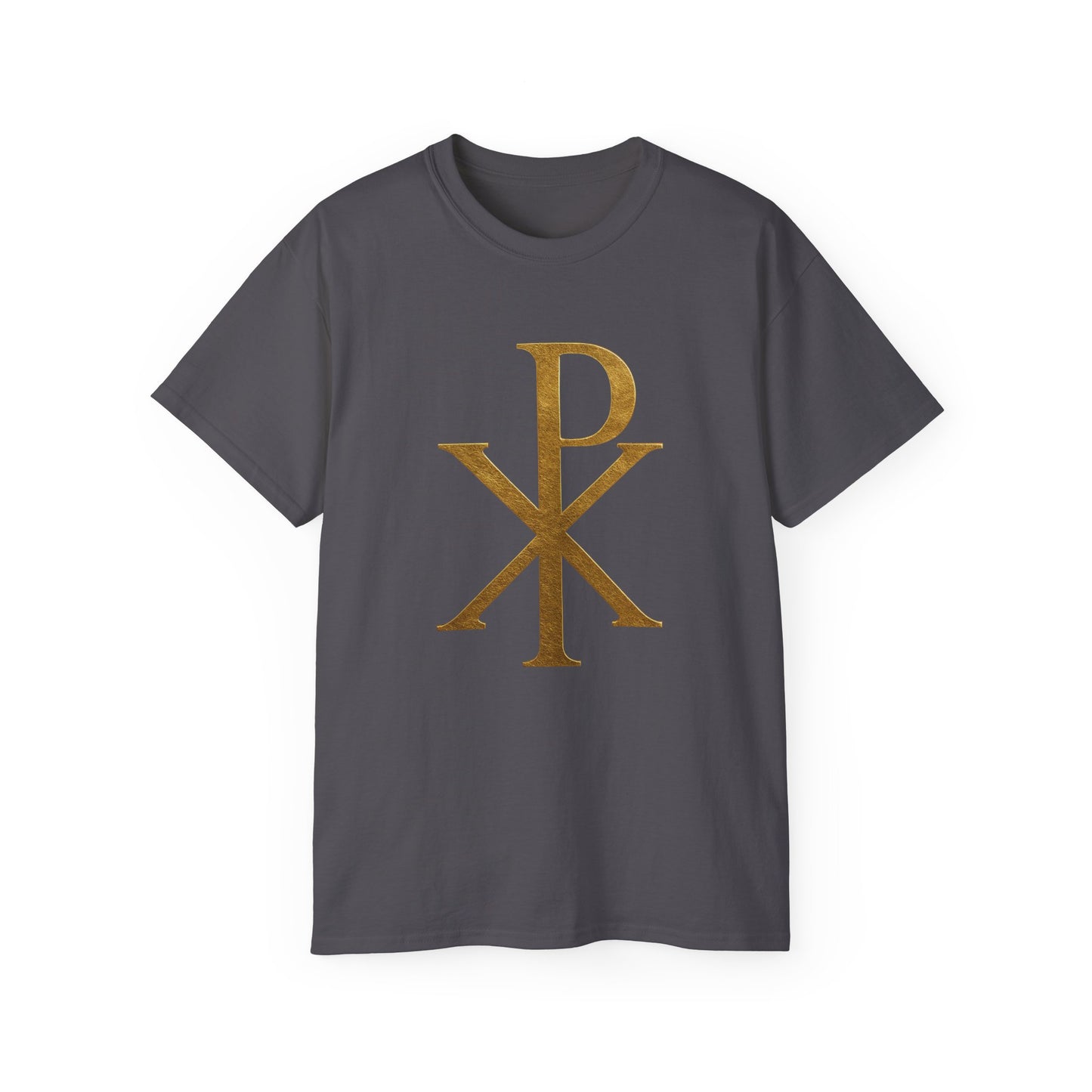 Men’s Christian T-Shirt with Gold Chi Rho – Elegant Faith Symbol Tee
