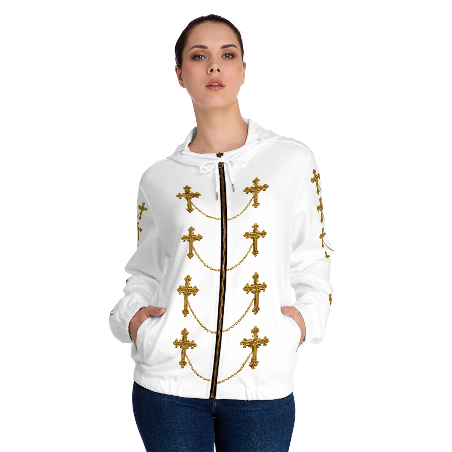 Golden Covenant Zip-Up Hoodie in White - Christian Apparel