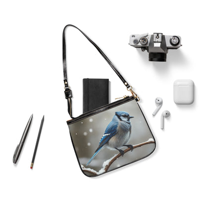 Winter Serenity Shoulder Bag – Blue Jay in Snow Scene