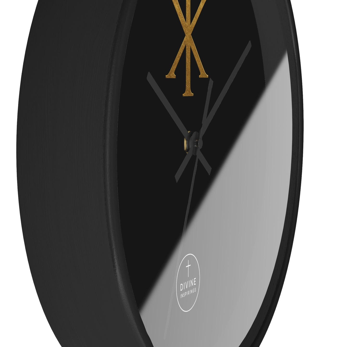 Gold Chi Rho Wall Clock Black Base – Elegant Christian Symbol Decor