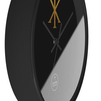 Gold Chi Rho Wall Clock Black Base – Elegant Christian Symbol Decor