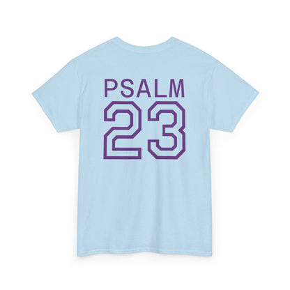 Psalm 23 Men’s T-Shirt – Inspired Sports-Style Shirt (Purple Lettering)